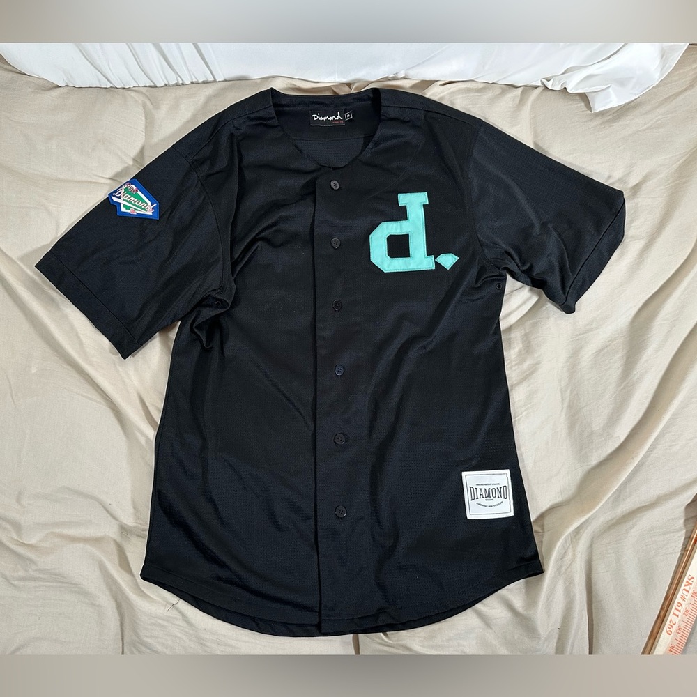 Diamond Supply Co 98 Diamond Black Logo Embroidered Baseball Jersey Medium